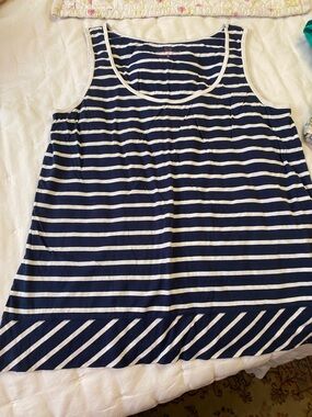 Vineyard Vines Navy and White Striped Tee with Pink Logo
